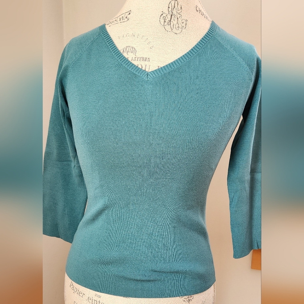 LOFT silk blend luxurious V neck knit top in sage green S